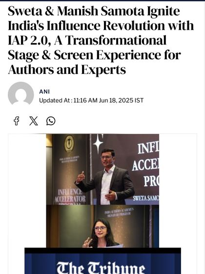 Another screenshot of media coverage, this time from The Tribune, highlighting our mission to ignite India's influence revolution.