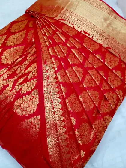 A classic red and gold brocade saree.
