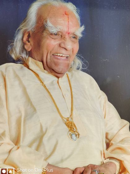 A portrait of my Guruji, Dr. B.K.S. Iyengar. His work brought the precision of yoga to the world, and I aim to preserve that integrity in my online classes.