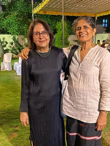 Curator Pushpamala N with artist Shakuntala Kulkarni at the dinner.