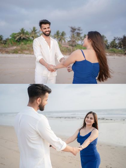 A two-part story of a couple holding hands at the beach. These candid couple portraits show the simple joy of walking together, with the ocean breeze and beautiful scenery as their backdrop.