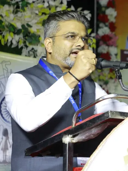 A close-up shot while speaking at the MY SEVA Trust event. I believe in speaking with conviction and inspiring action through my words.