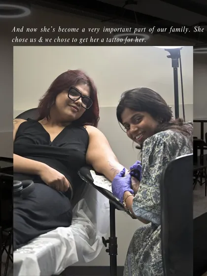 "She chose us & we chose to get her a tattoo for her." A beautiful moment of a client getting a tattoo in honor of her beloved rescue cat.
