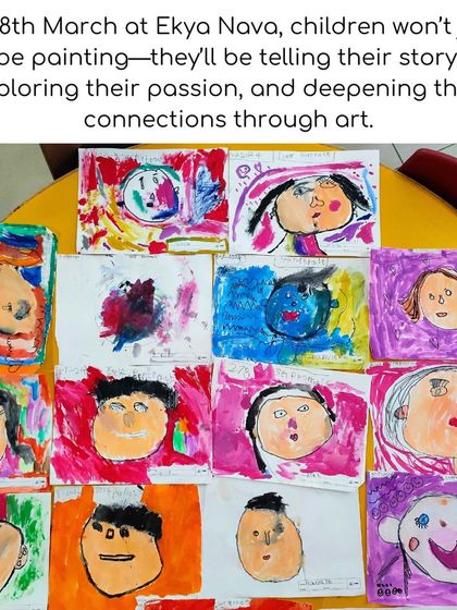 A vibrant collection of self-portraits made by children in our Portrait Puzzle Workshop. This image showcases the diverse and personal stories that emerge when kids are given the freedom to express themselves through art.
