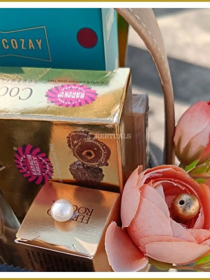 A close-up of the gourmet chocolates from Chocozay and Ferrero Rocher included in the anniversary basket.