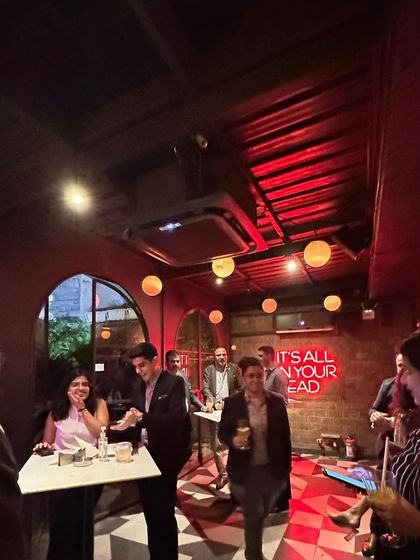 A candid shot from a networking event at Khan Market, organized by the Indo-French Chamber of Commerce.