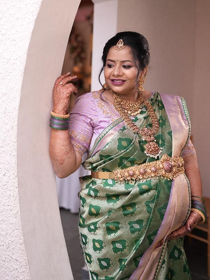 The way the light catches the silk shows the quality of the weave. This saree is not just worn, it is felt.