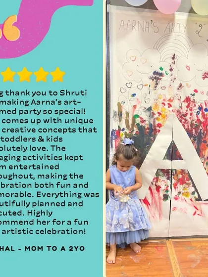 "A big thank you to Shruti for making Aarna's art-themed party so special!" We love coming up with unique and creative concepts for toddlers that keep them entertained and make the celebration memorable.