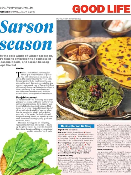 Thrilled to see our Sarson Ka Saag recipe featured in the Free Press Journal! Nothing beats the warmth of this traditional winter delicacy.