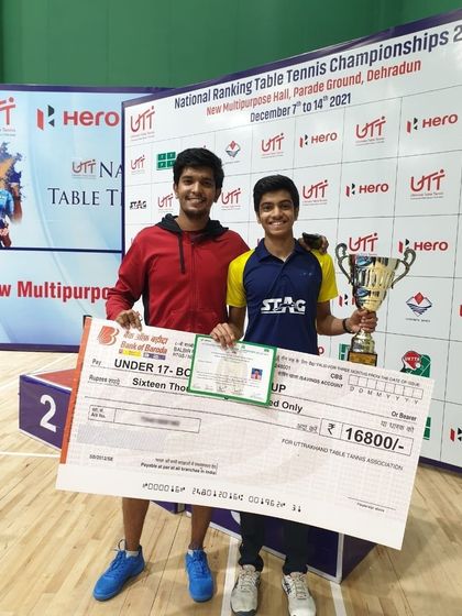 Aakash KJ proudly displays his silver medal and prize from the Under-17 category at the National Ranking Tournament in Dehradun Zone.