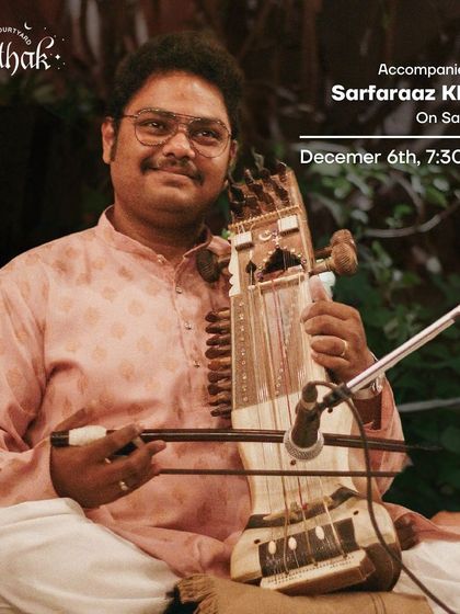 A poster highlighting Sarfaraaz Khan on sarangi for a ghazal night.