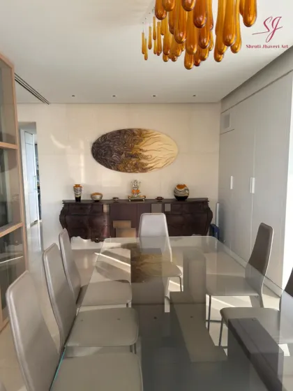 "The Enchanted Abyss" installed in its new home in New York. It brings a sense of warmth and story to this beautiful dining space, bridging continents through art.