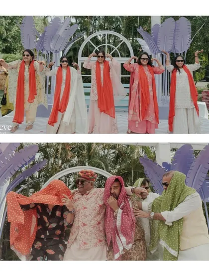 Fun and quirky group photos are a must at any Haldi. We help create opportunities for these playful and memorable shots.