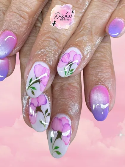 Bloom with every touch. This design combines a soft lavender-to-purple gradient with beautifully hand-painted watercolor-style florals.