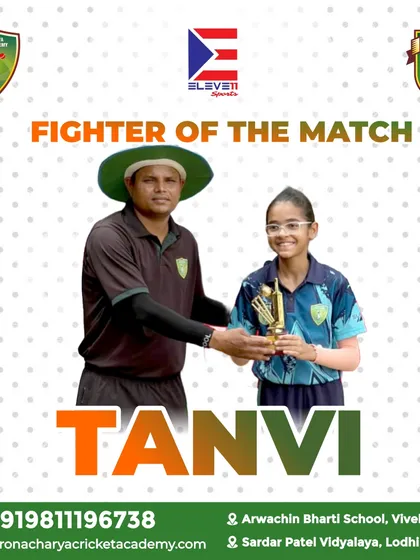 Tanvi, one of our promising female cricketers, is awarded Fighter of the Match. Her performance is an inspiration and highlights the growing strength of our women's cricket program.