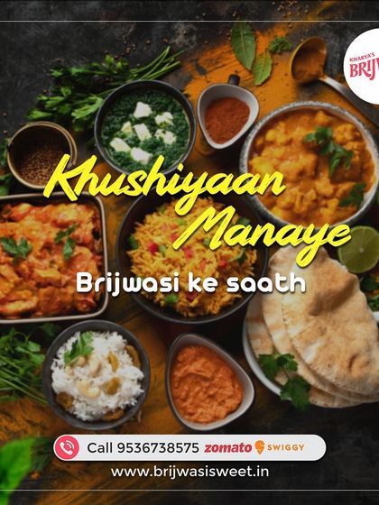 Celebrate happiness with Brijwasi. This spread of authentic Indian food is the perfect way to add joy to any occasion.