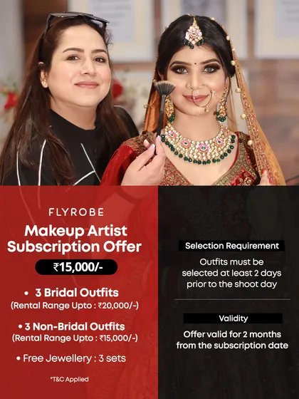 My Makeup Artist Subscription Offer is a game-changer. Rent 3 bridal and 3 non-bridal outfits, plus free jewellery, for your shoots over two months.