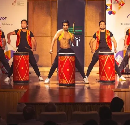 Our team performing a dhol act for healthcare workers at the Indian Spinal Injuries Centre. We love giving back to the community through dance.
