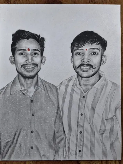 A portrait of two friends, commissioned as a special gift. I can create a shared memory on paper from your favorite photograph.