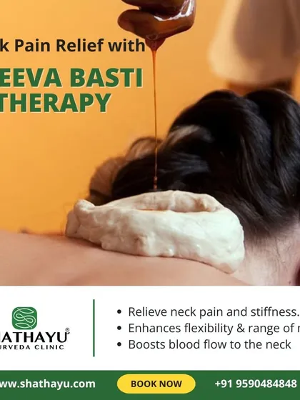 This is Greeva Basti, a specialized treatment for chronic neck pain and stiffness. By pooling warm, medicated oil on the cervical region, I can effectively relieve pain from conditions like cervical spondylosis, reduce stiffness, and enhance the flexibility and range of motion in your neck.