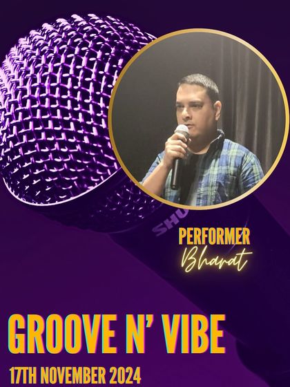 Performer Bharat, captivating the audience with his performance at 'Groove n' Vibe'. Our stage is a space for artists to connect and shine.