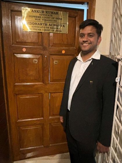 With my dedicated team in Goa. We successfully challenged an Execution order for our client, showcasing our firm's litigation strength. Image 24 shows the nameplate at our Supreme Court chamber.