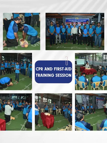 Safety is our top priority. This collage shows our coaching staff undergoing a comprehensive CPR and First-Aid training session, ensuring they are fully equipped to provide a safe and secure environment for every student athlete.