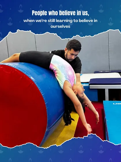 As a coach, you become the person who believes in a child while they are still learning to believe in themselves. This image captures the essence of what we do: providing the support, guidance, and trust that helps young gymnasts grow into confident individuals.