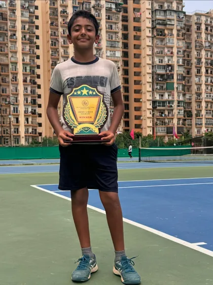 Nayan Khatri celebrating his AITA National Series Under-12 Doubles win in Hyderabad. I am really proud of the hard work he has been putting in.