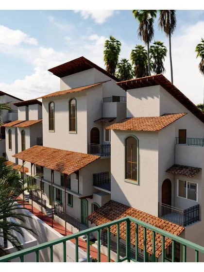 A render of a Goan residence, showcasing the kind of detailed and evocative visualization work our team produces.