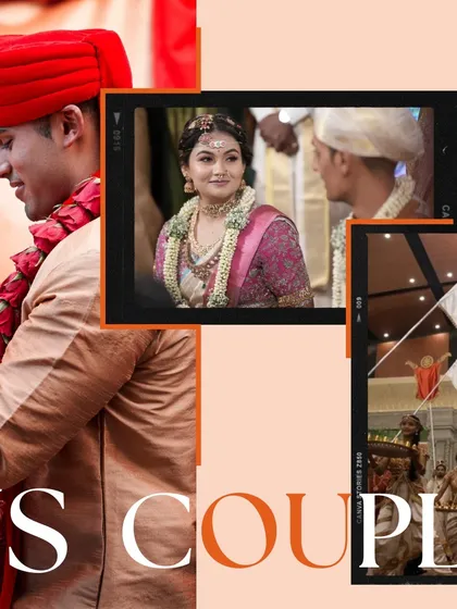 A collage capturing the joy of a glamorous couple celebrating their wedding at Maanikya. The venue's Chola Dynasty-inspired theme provides a stunning backdrop for traditional ceremonies.