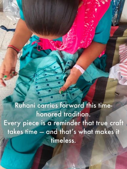 Our Ruhani collection carries forward the time-honored tradition of desert embroidery. Every piece is a reminder that true craft takes time, and that’s what makes it timeless.