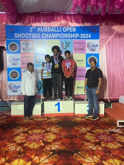 Our shooters and coaches celebrating a podium sweep at the 3rd Hubballi Open Shooting Championship.