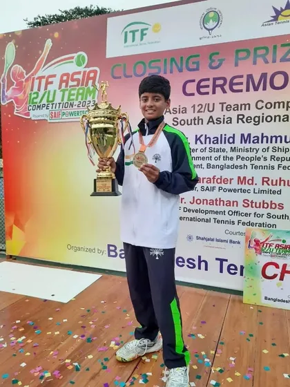 Gold for Team India. I am incredibly proud of our trainee Rishikesh Mane for winning the South Asia ITF Under-12 tournament in Dhaka, Bangladesh. This is a huge victory for him and for the nation.