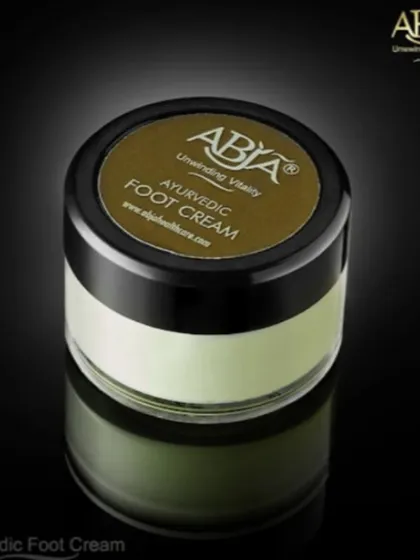 A close-up of my Ayurvedic Foot Cream. It is formulated with herbs like neem and turmeric to restore softness and heal cracks.