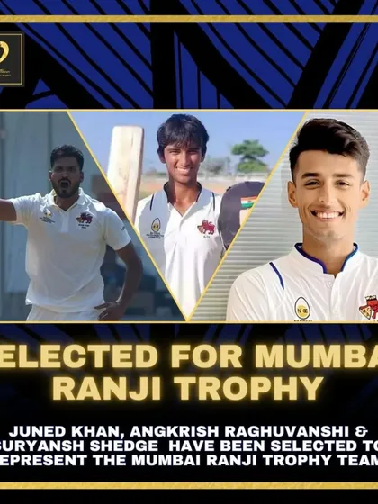 A proud moment as three of our players, Juned Khan, Angkrish Raghuvanshi, and Suryansh Shedge, are selected to represent the prestigious Mumbai Ranji Trophy team.