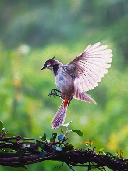 Capturing a bird in flight is a technical challenge, but it's also about capturing its spirit. Bulbuls are said to be messengers of joy, and in this shot, you can feel the energy and grace in its wings. During my workshops, we focus on the techniques needed to freeze such dynamic moments, creating images that feel alive.