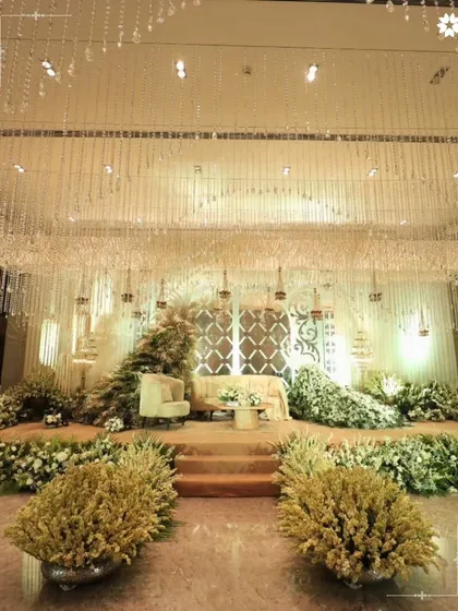 The Cordelia Ballroom transformed for a Walima celebration. This pillarless expanse becomes a canvas for your vision, where cascading crystals and soft florals create a dreamlike stage, ensuring every guest has an uninterrupted view of the main event.