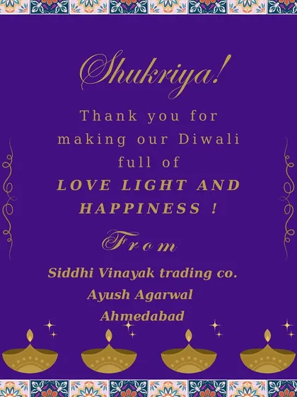 A custom 'Shukriya' card we created for a corporate client from Ahmedabad to include in their Diwali hampers. We can design personalized cards to match your brand and message.