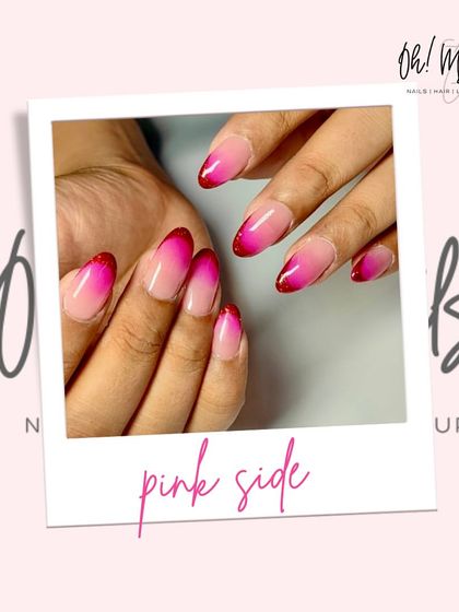 May your life be as vibrant as this set of nails. This design features a stunning pink ombre with a touch of glitter at the tips for a sparkling finish.