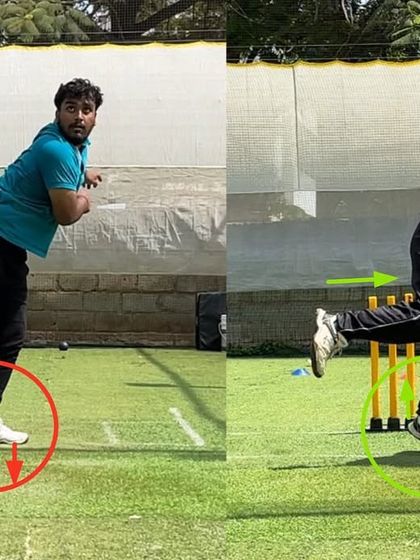 This off-spinner had a complete front leg issue, landing on his heel and collapsing. We corrected his landing to be on the ball of the foot, creating an upright body position and enabling a full pivot.