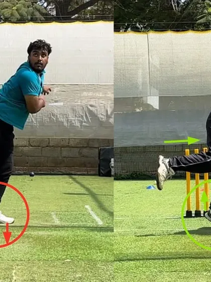A duplicate of 167, highlighting the critical correction made to the front leg landing, moving from an unstable heel contact to a stable landing on the ball of the foot.