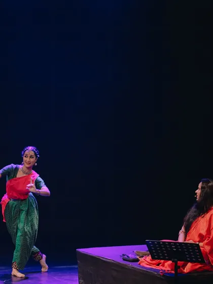 A performance still from 'Mandala'. The piece uses poetry in many languages, from Meera Bai to Kabir, bringing their timeless words to life through music and dance.