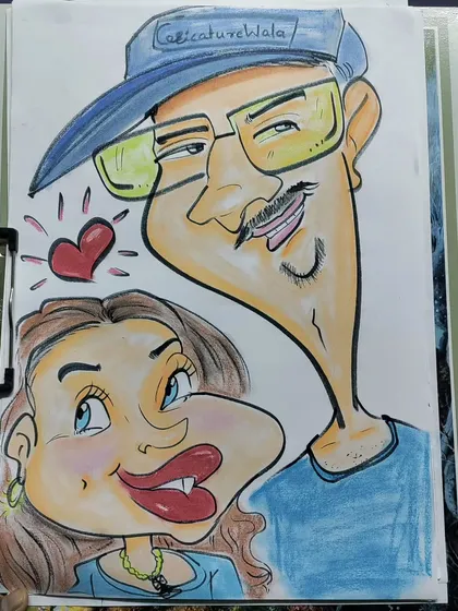 Here is a cute couple caricature with a splash of color. This option adds vibrancy and makes the artwork stand out.