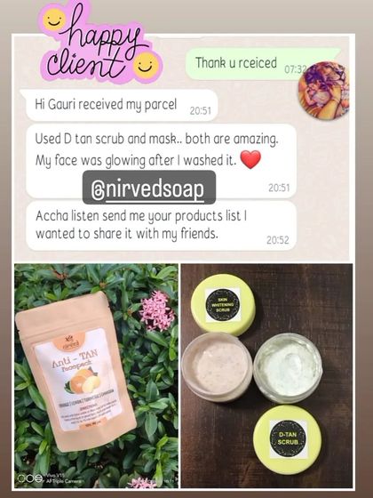 "Both are amazing. My face was glowing after I washed it." A wonderful review for my D-Tan scrub and mask combo.