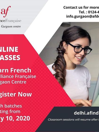 Learn French online with us. This graphic announces fresh batches starting, with classroom sessions planned to resume based on official guidelines.