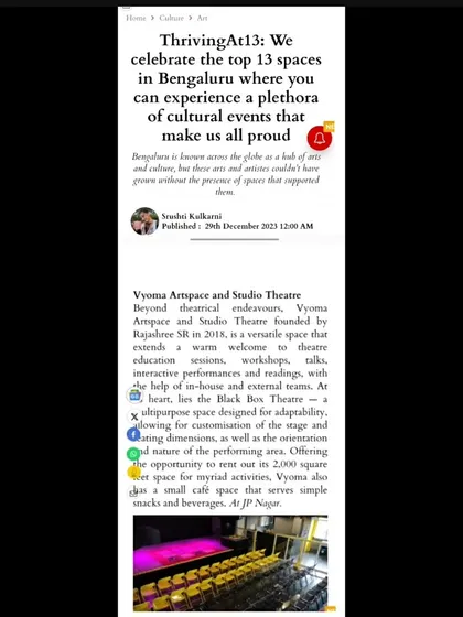 We were thrilled to be featured in the Indian Express as one of the top cultural spaces in Bangalore. This recognition inspires us to continue our work.