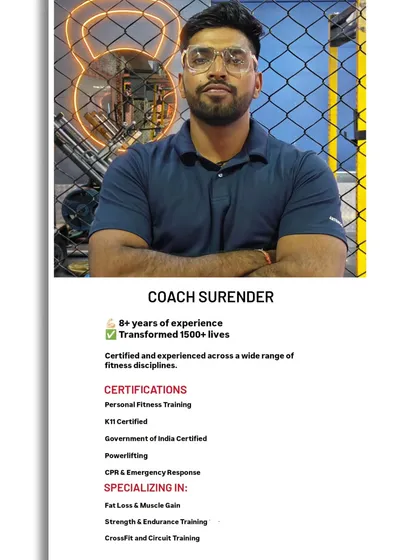 This is my head coach, Surender, a certified expert with over 8 years of experience in transforming lives. We believe in expert guidance to ensure you get real, sustainable results safely.