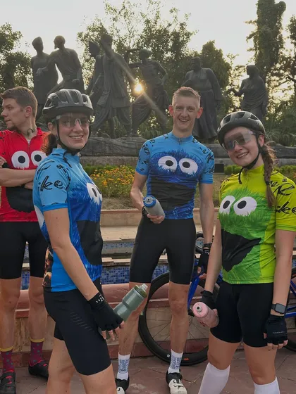 Three of our international members in their fun Cookie Monster themed jerseys.