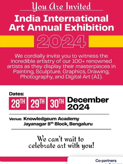 A general invitation to the exhibition, which showcased over 100 renowned artists.